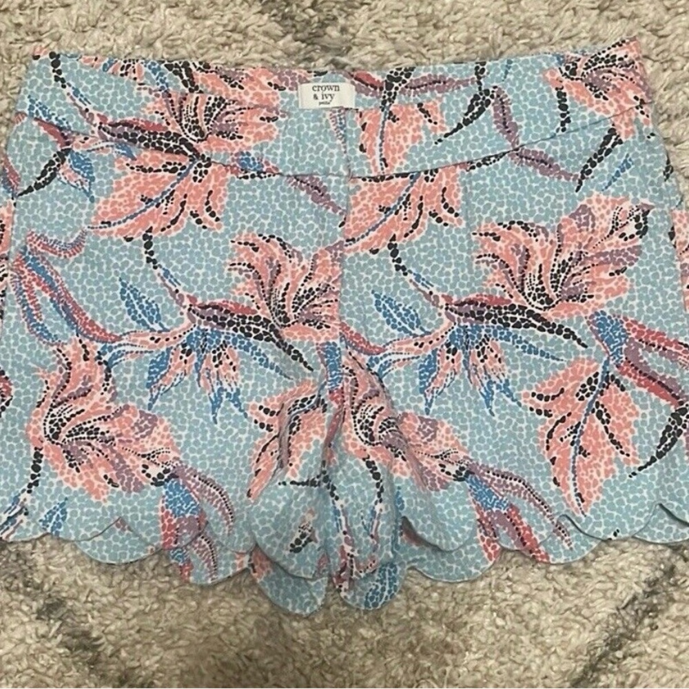 Crown & Ivy High Waist Blue and Pink Floral Shorts